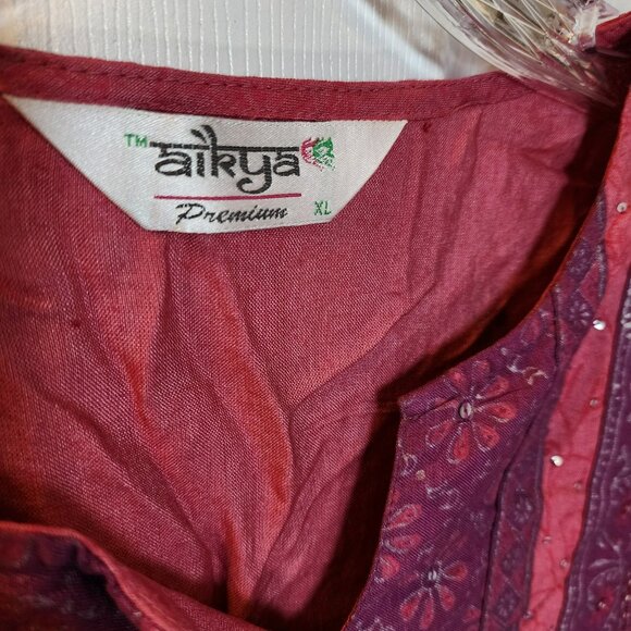 Aikya Premium Punjabi Suit L 3pc Cotton Pink Purple Print Modest Ethnic Casual - Picture 5 of 9